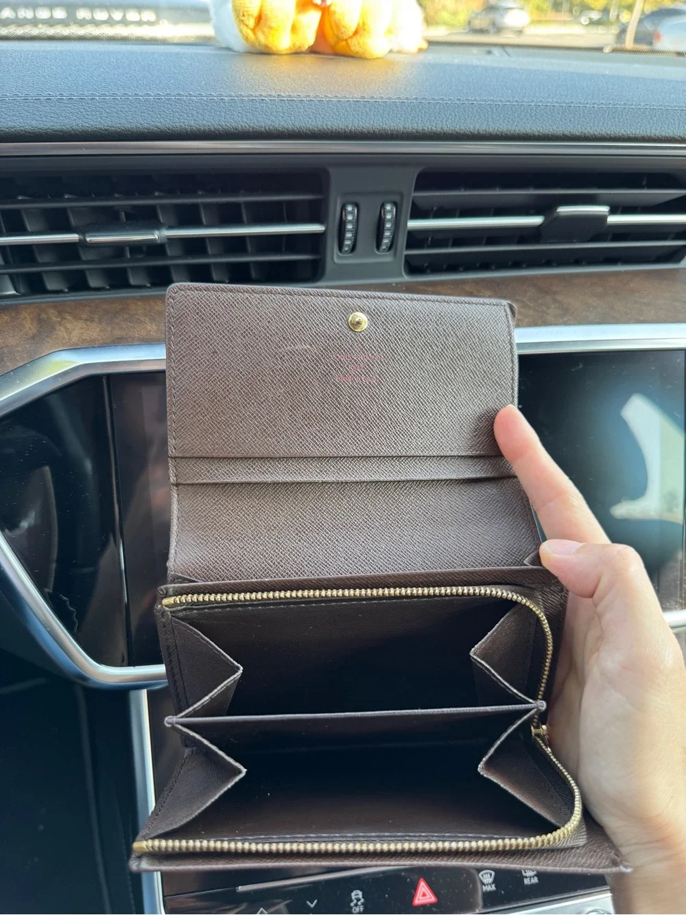 Authentic Louis Vuitton Brown Leather Zip Wallet with Gold LV Zipper Pull